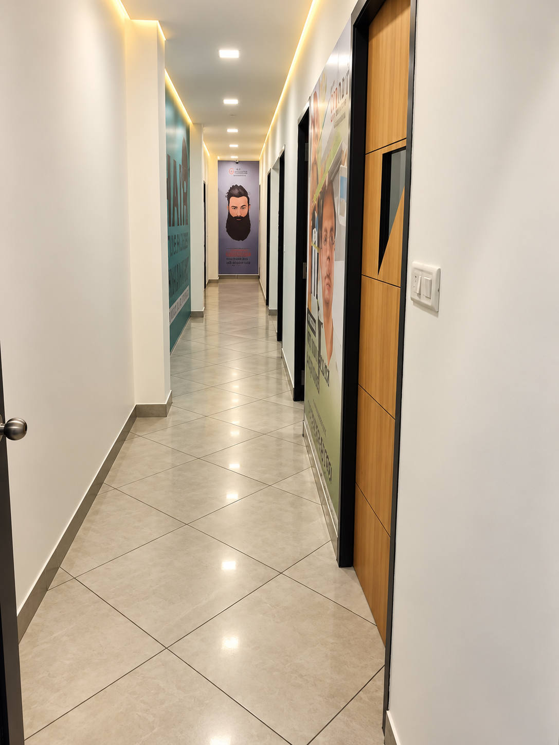 Clinic corridor leading to consultation and treatment rooms
