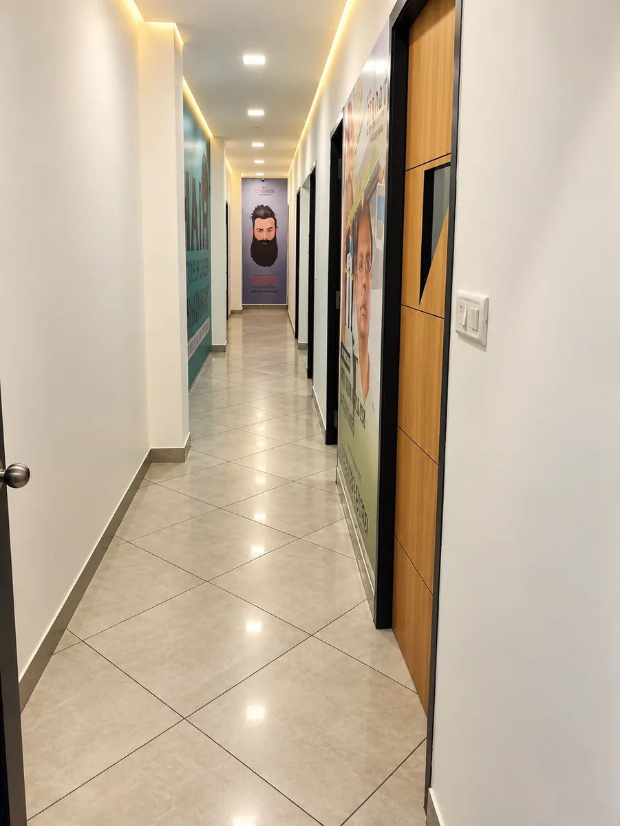 Clinic corridor leading to consultation and treatment rooms